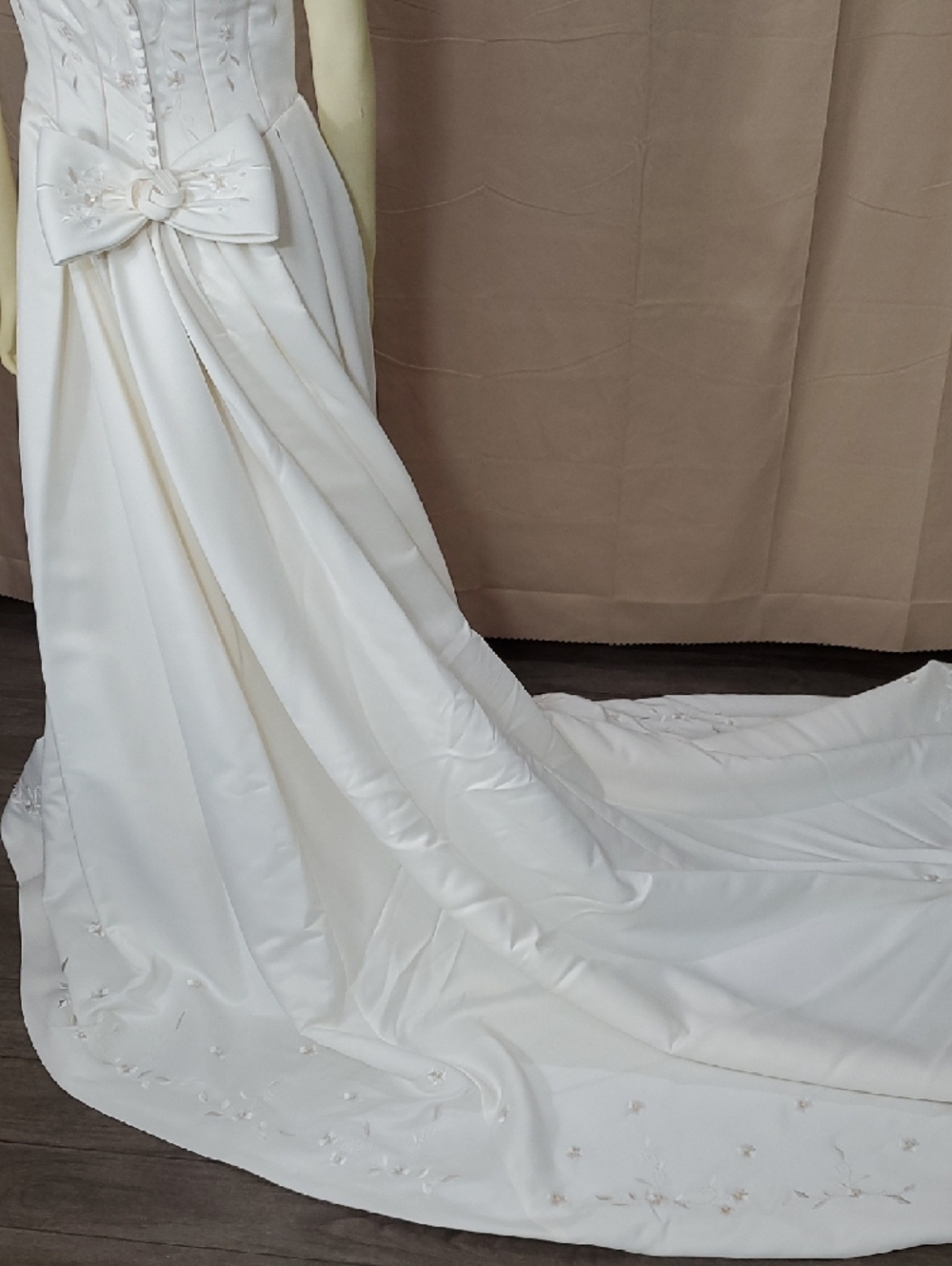 Classic White Bridal Gown with Corset Bodice and Chapel Train - Picture 13 of 16